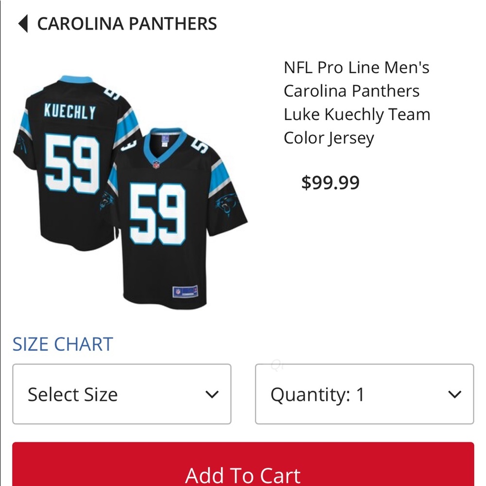 NWOT Carolina Panthers Jersey